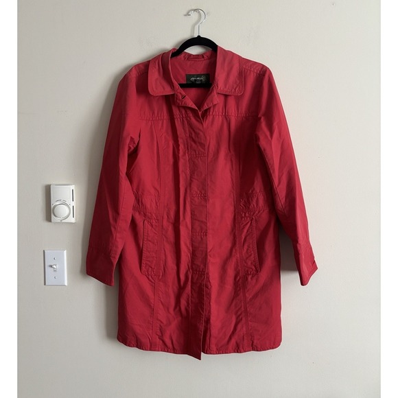 Eddie Bauer Womens Large Long Jacket Red Preppy Outdoor Y2K - Picture 1 of 6